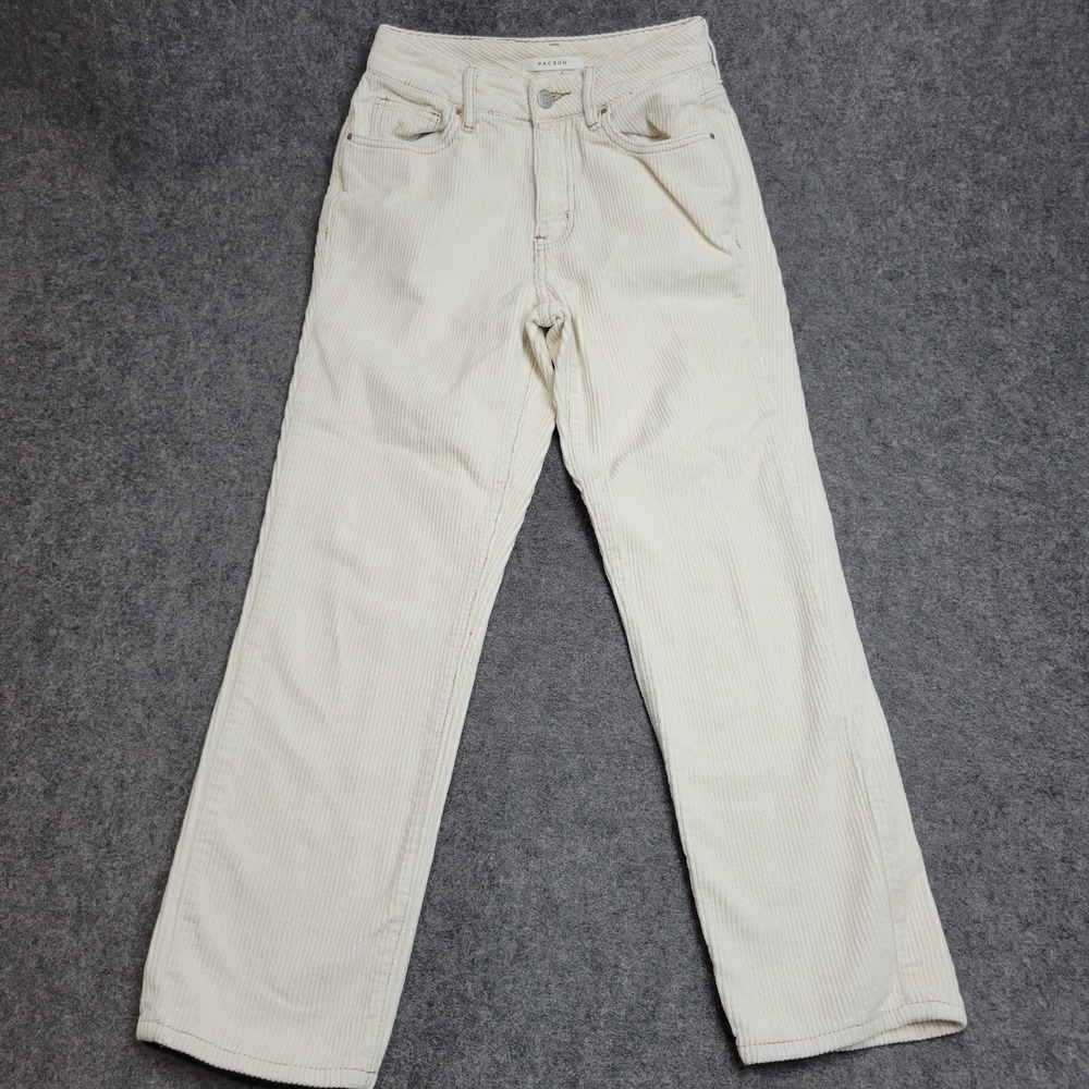 PacSun Jeans Womens 24 Ivory Mom Corduroy 5 Pocket Design Straight Leg Outdoor - Picture 2 of 14